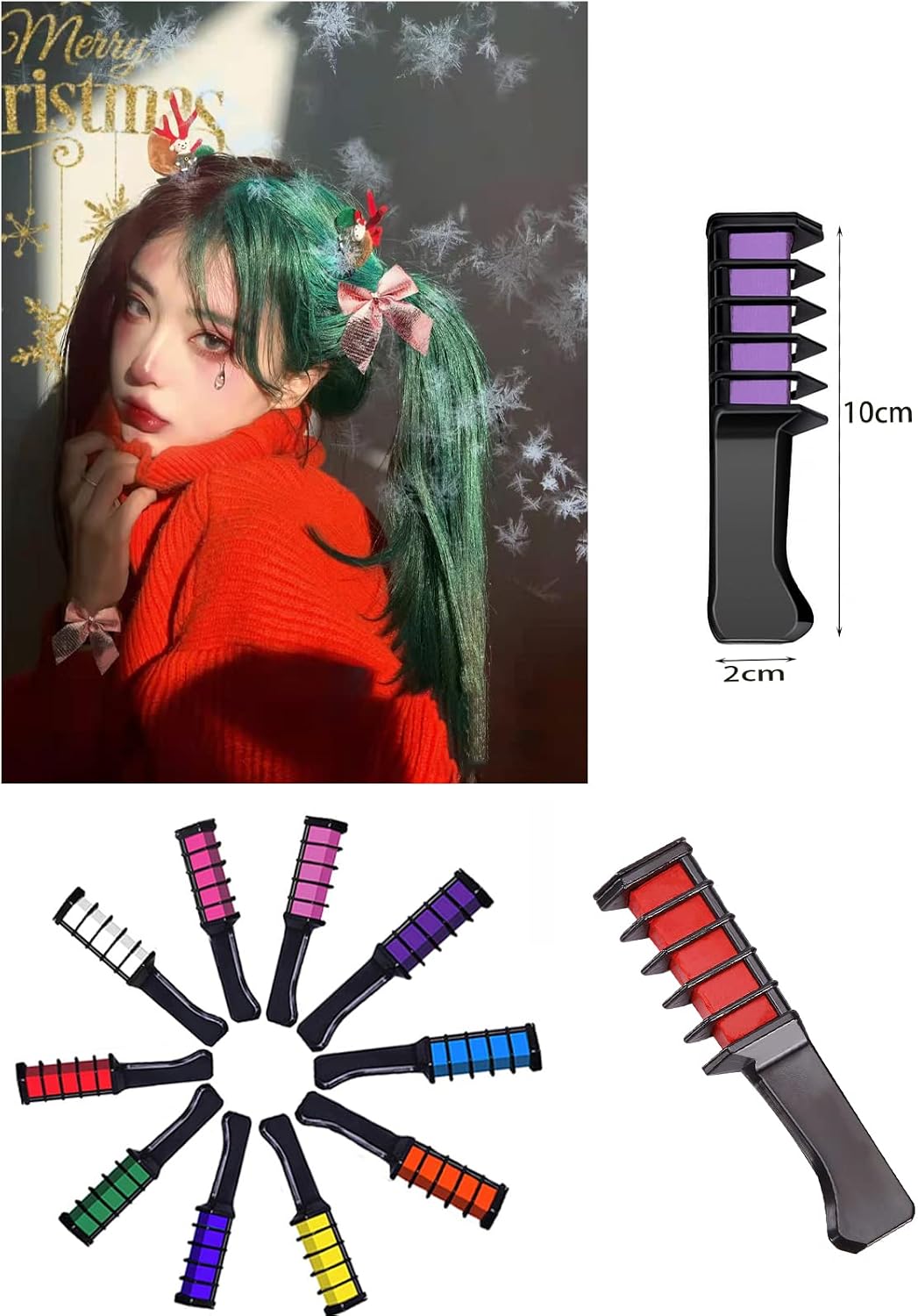Hair Color Hair Chalk Dye Kit for Kids, Washable Non-Toxic Hair Dye for 3 4 5 6 7 8 9 10 Year Old, 10 Color Halloween, Party, Cosplay, Christmas, Birthday Girls Gift