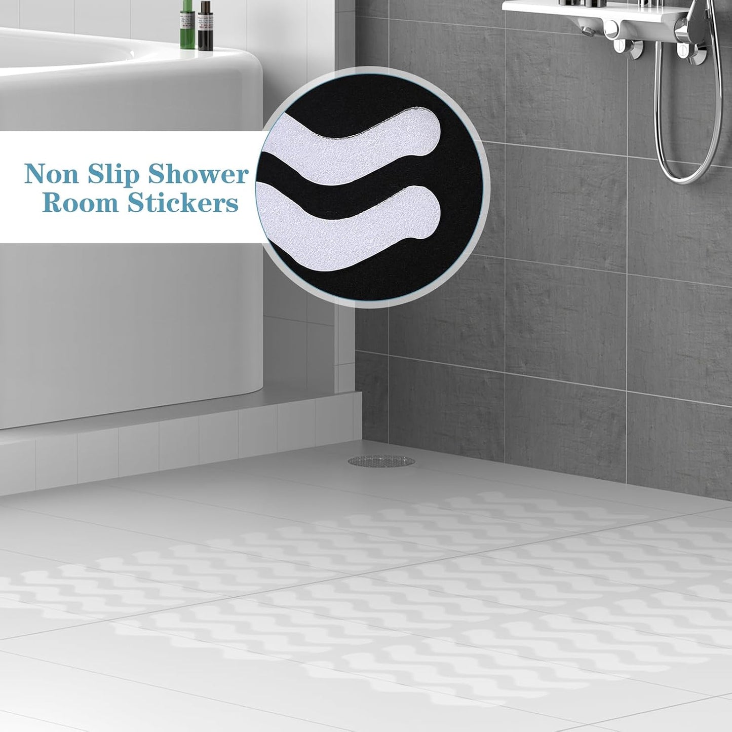 36PCS Non-Slip Strip Stickers for Bath and Shower, Wave Anti-Slip Strip with Scraper, Non Slip Bathtub Stickers for Stairs, Shower Room, Slippery Surfaces, Sauna, Kitchen-Transparent