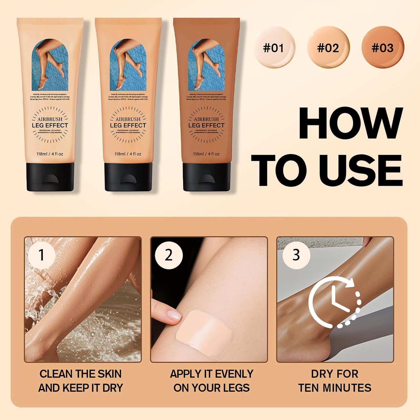 Waterproof Leg Makeup without Transfer with Extra Large Brush, Tattoo Cover for Varicose Veins/Scars, Skin Perfecting Body Foundation, Balances Skin(#02 Medium)
