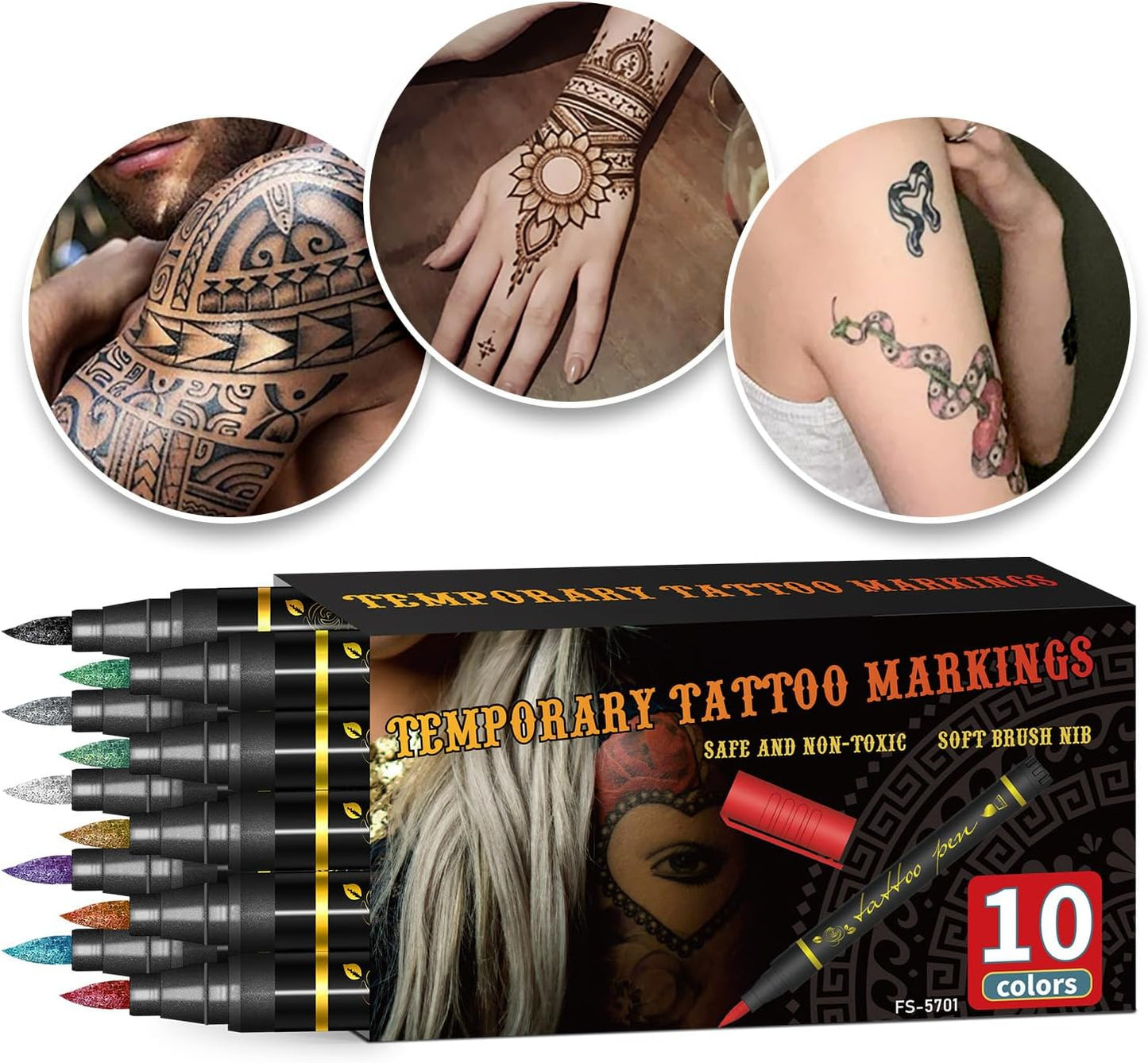 10 colours Temporary Tattoo Markers for Skin,Tattoo Pen Kit, Body Markers for Kids and Adults Art Marker Pens for Kids and Adults Party Festival Dress Up