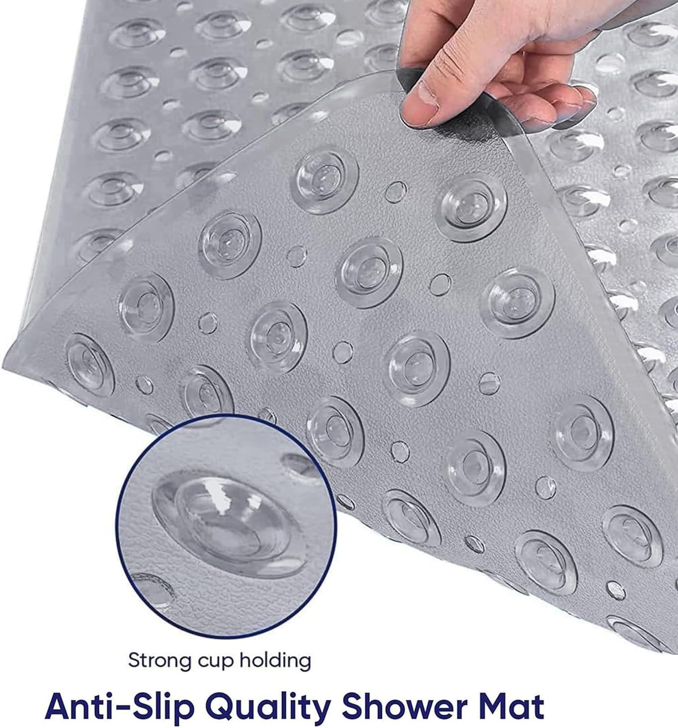 BedLooms Shower Mat Non Slip Anti Mould –Grey 70x38 cm Bath Mat for Bathroom &amp; Bathtub with Strong Suction Cups Grip Bath Mats Easy Drain &amp; Machine Washable Mat