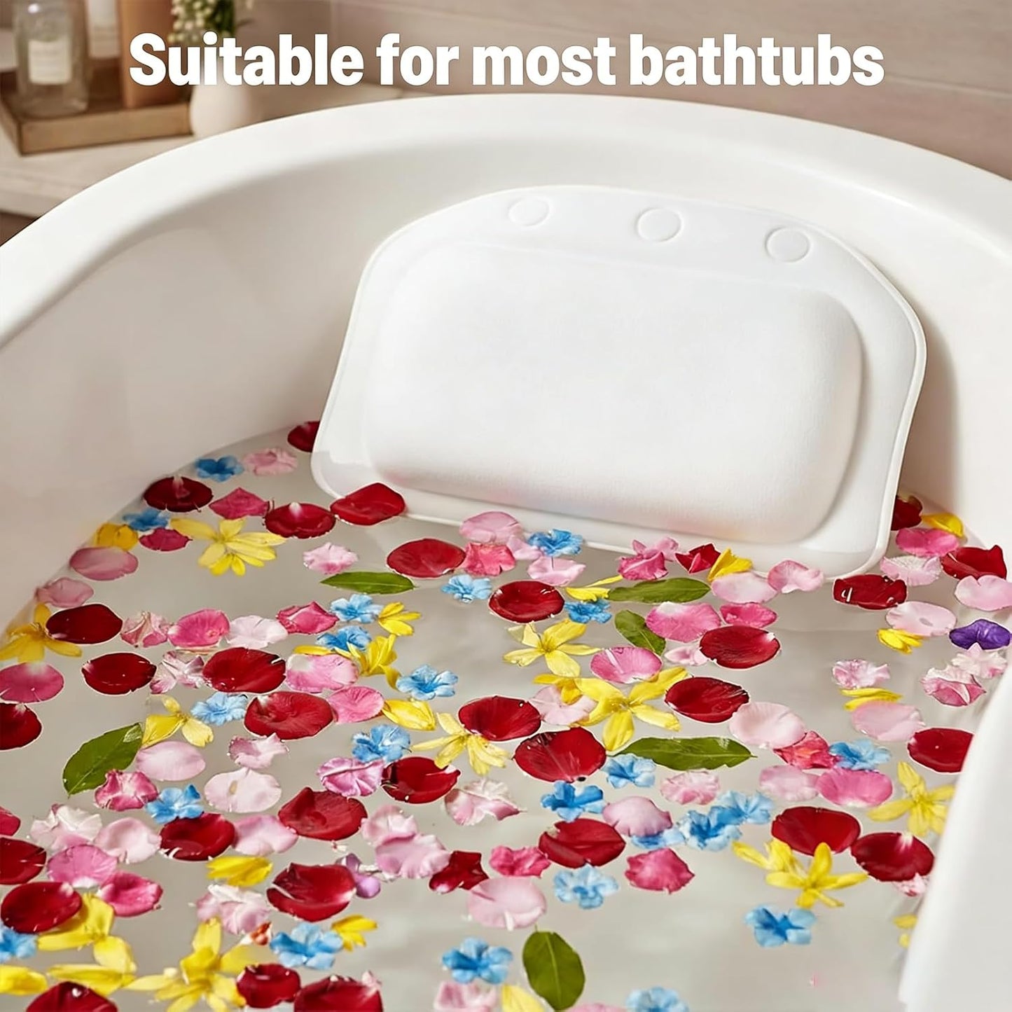 Bath Pillow With 3 Strong Suction Cups, Soft Waterproof Bathroom Pillow for Tub, Relaxing Bathtub Pillow for Neck and Back Support Modern Minimalist Design Durable Bath Accessories