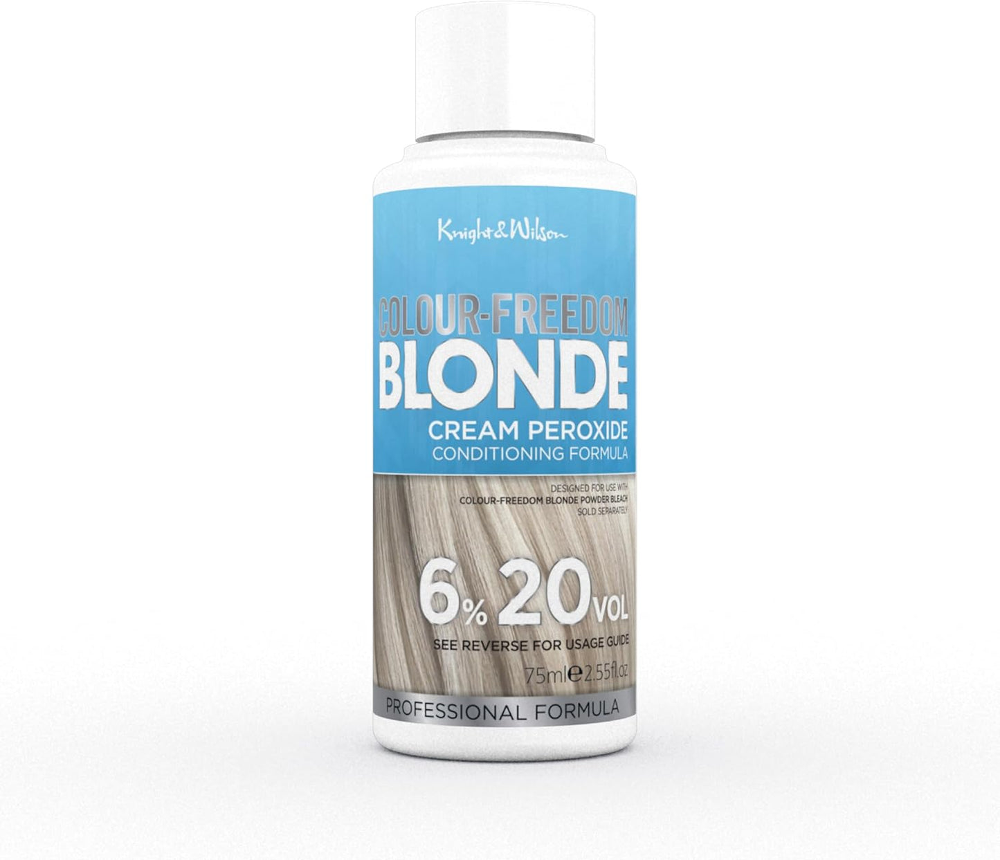 Knight &amp; Wilson Colour Freedom Blonde Developer 6% 20VOL. Permanent lightening high lift Cream Developer For use with Colour Freedom Ultra Lifting Powder Bleach. 75ml
