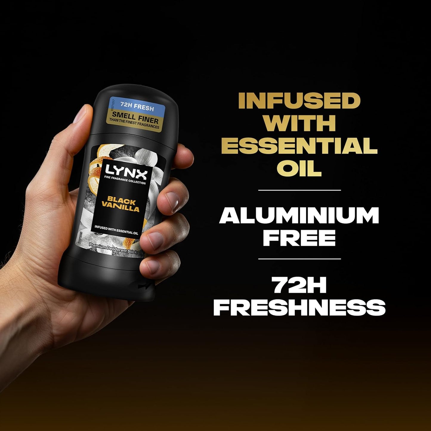 Lynx Fine Fragrance Collection Black Vanilla Premium Deodorant Stick Men's Deodorant with a vanilla, orange &amp; sandalwood fragrance for 72 hour odour protection 50 ml