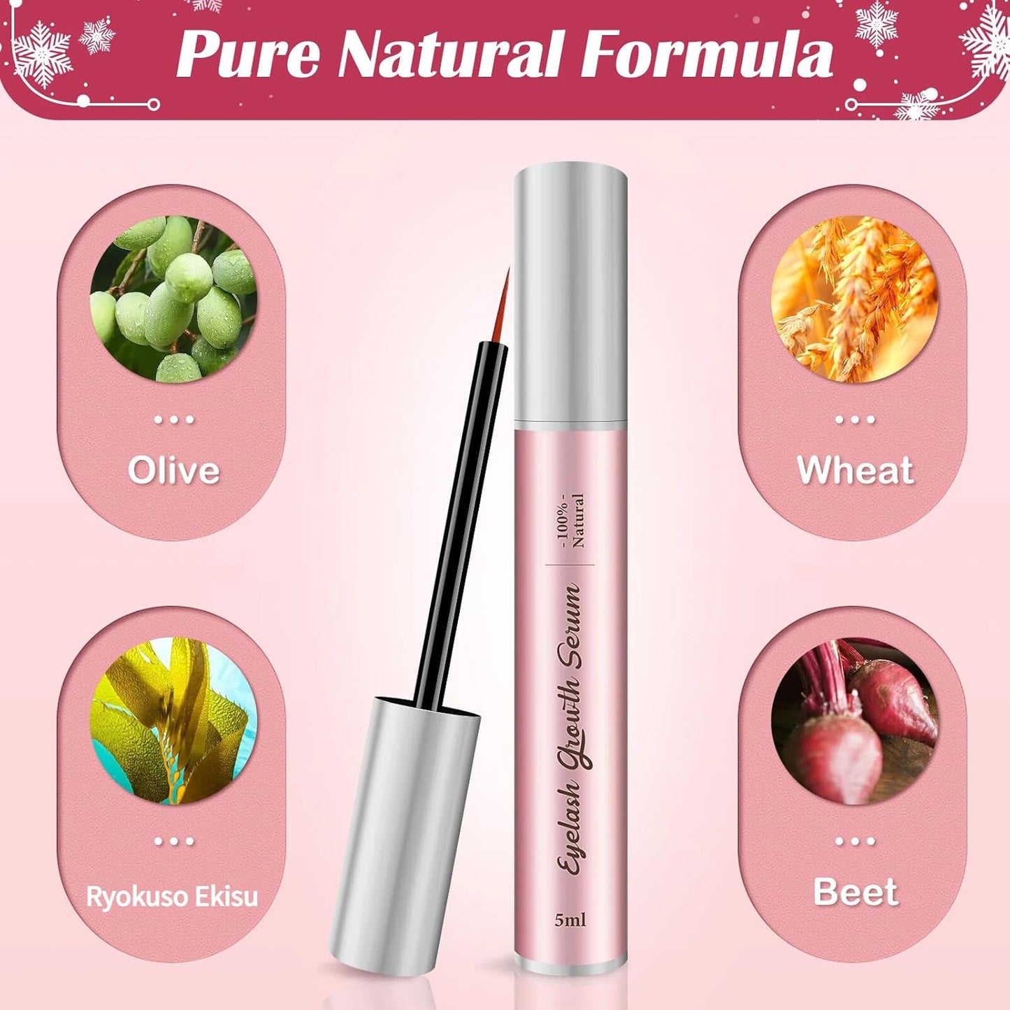 Eyelash Growth Serum, Eyebrow &amp; Lash Serum for Longer and Thickness,5ml | Infused with hyaluronic acid, nourishes lashes to look longer thicker fuller, vegan cruelty-free, travel size