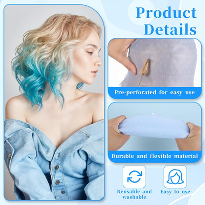 Jeffdad Professional Silicone Highlight Cap, Reusable Hair Coloring Highlighting Cap with 3 Brushes and 1 Needle for Color Hair Salon Hairdressing Women Men(Blue)
