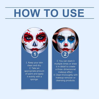 3PCS Blue White Red Face Body Paint Kit,Water Based Face Painting for Halloween SFX Makeup,Full-coverage Body Paint with sponges for Joker Clown Devil Spider-man Halloween Costume Cosplay