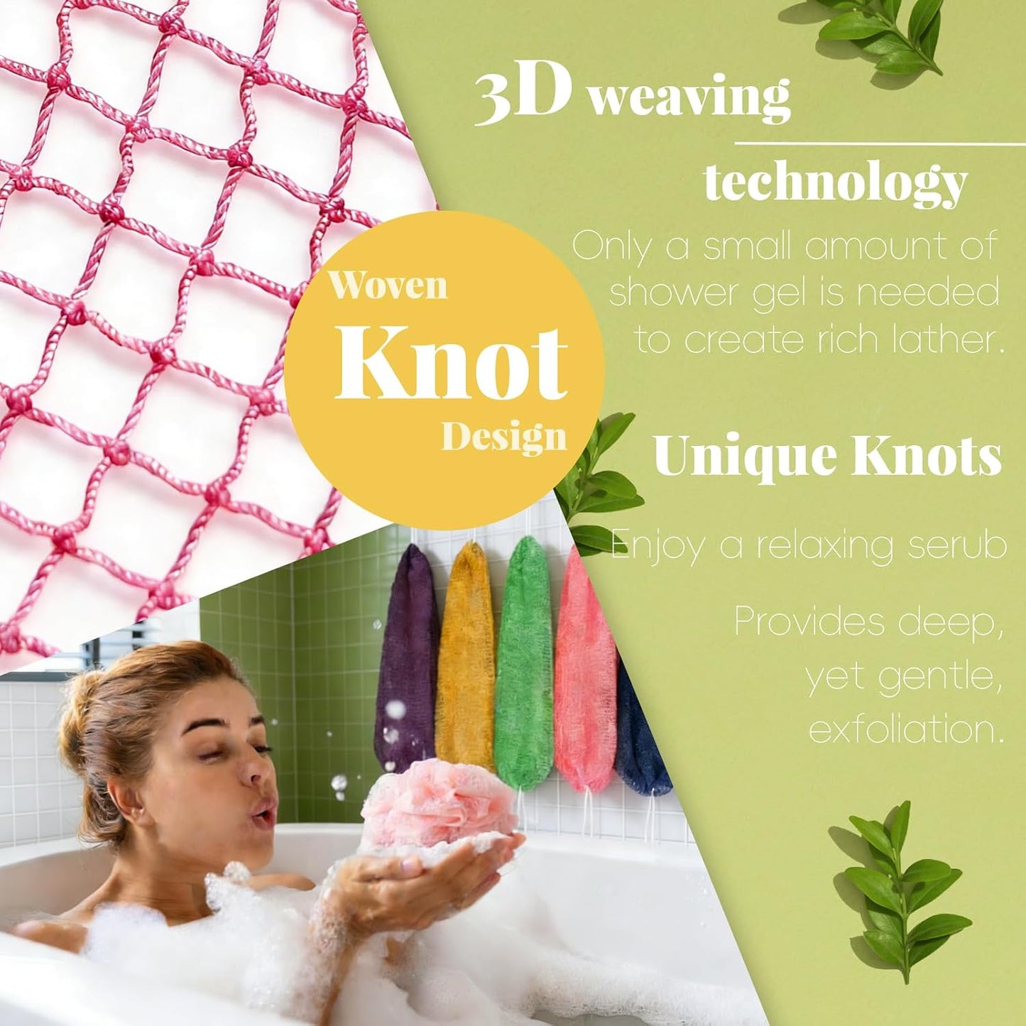 African Net Sponge, 3 Pieces African Exfoliating Net Sponge Authentic Body Back Scrubber Effective Exfoliating Washcloth for Shower Bath All Types Skin Daily (Purple+Pink+Olive Green)