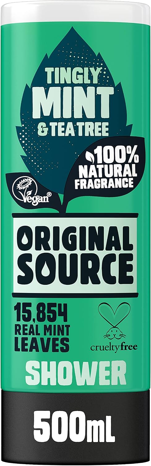 Original Source Mint &amp; Tea Tree Shower Gel, 100 Percent Natural Fragrance, Vegan, Cruelty Free, Paraben Free, Bulk Buy, Pack of 6 x 500 ml