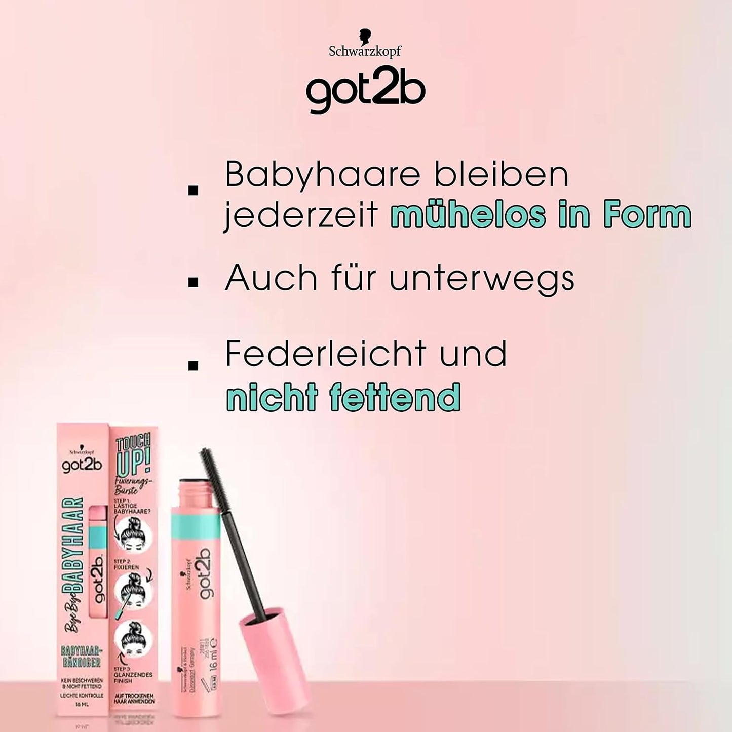 got2b Bye Bye Baby Hair Mascara Brush (16 ml), Brush for Baby Hair Fixing, Shiny Finish, Feather Light, Non-Greasy, Travel-Friendly