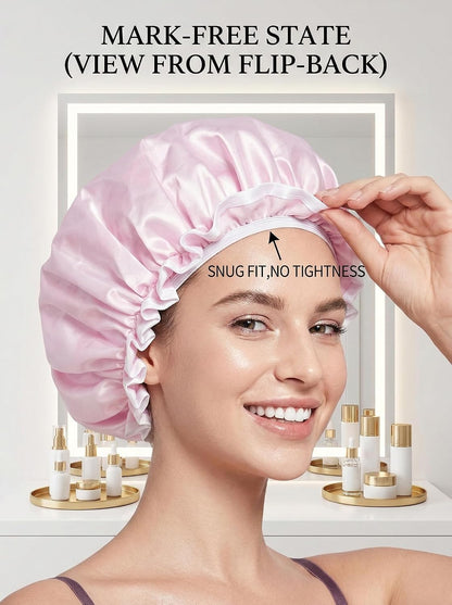 Aquior Shower Cap Reusable Shower Cap for Women Double Layer Waterproof Large Size for All Hair Lengths for Girls Spa Home Salon (Pink Cloud)