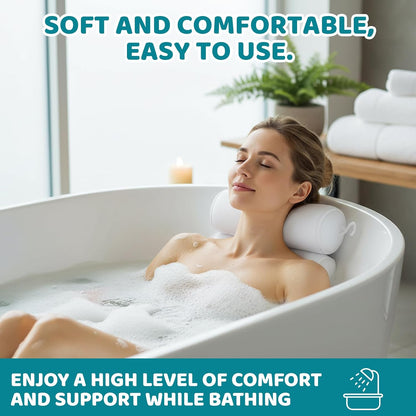 Bath Pillows for Head and Neck, Waterproof Bath Cushion with 6 Suction Cups, Soft Bathtub Pillow for Relaxing Bath, Fits Most Bathtubs (33x30x8.5 cm)