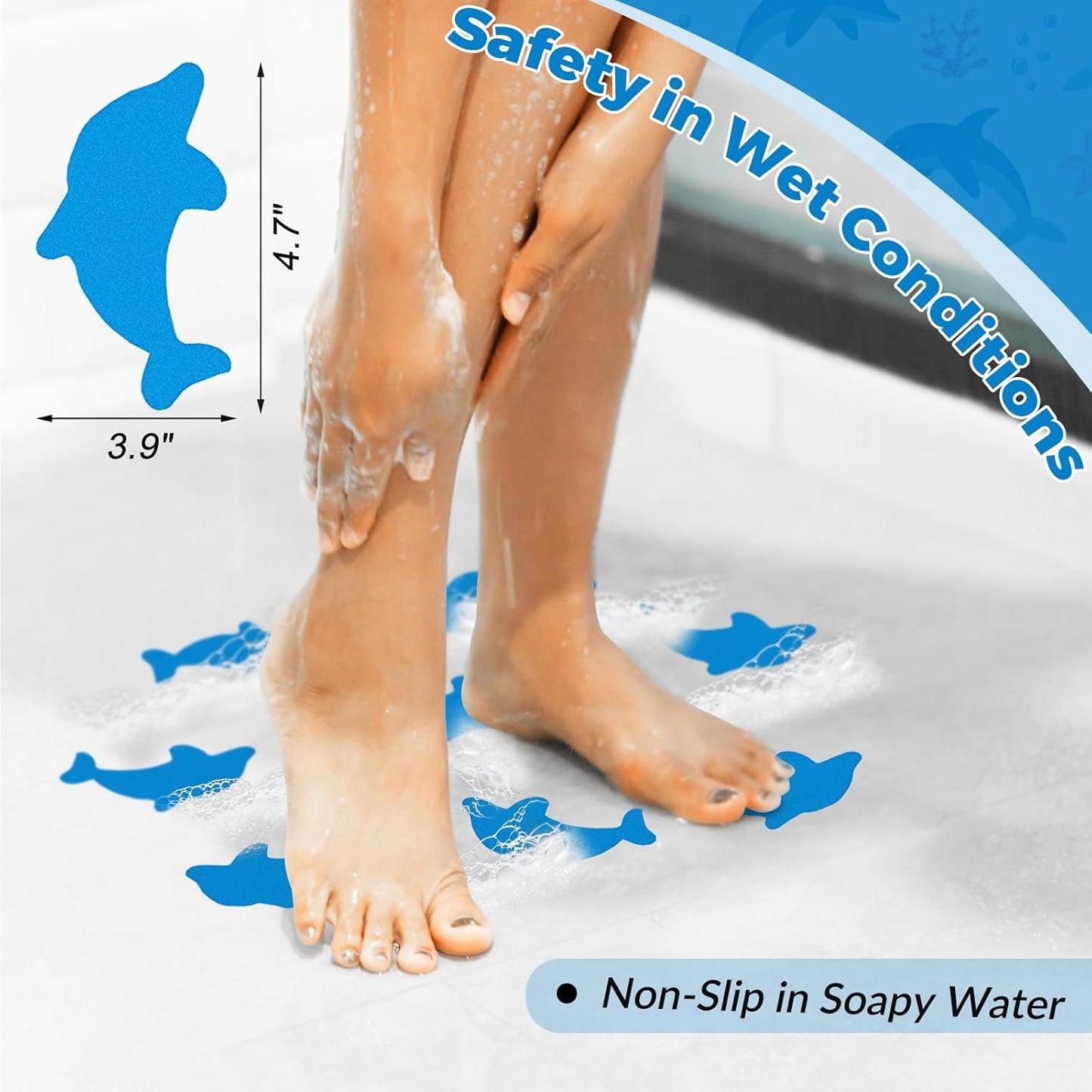 S&amp;X Anti Slip Bath Stickers Kids Friendly – Cute Dolphin-Shaped Non Slip Tape for Bathroom Shower and Tub – Strong Adhesive, Durable Bath Mat Alternative, 12pcs