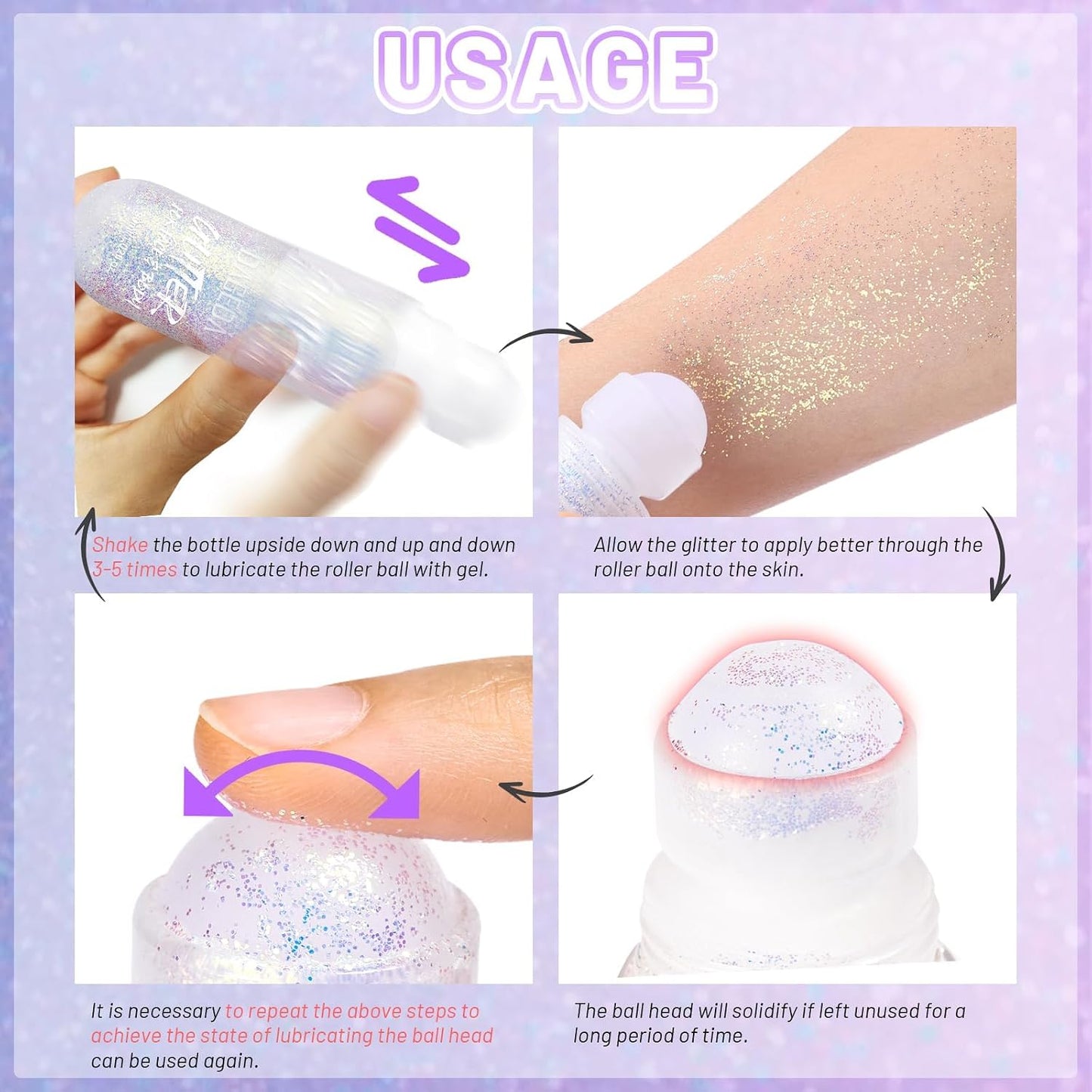 Prreal Roll-on Body Glitter Gel, Mermaid Sequins Glitter Face, Holographic Hair Glitters Makeup, Sparkle Body Shimmer for Liquid Eyeshadow Festival Party Rave Accessories,#15 Aurora