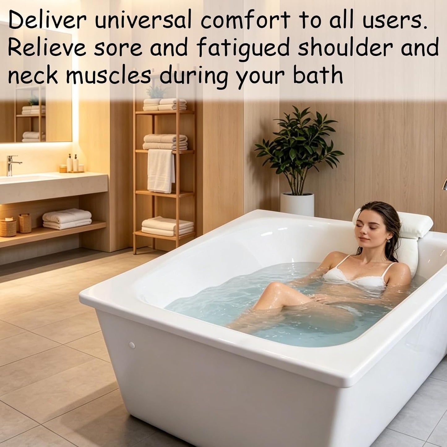 Bath Pillow, Bath Cushion for Head and Neck Support, Relaxation and Comfort in Bathtub, Ideal for Reading and Meditation, Compact White Design 35x30x4 cm ﻿