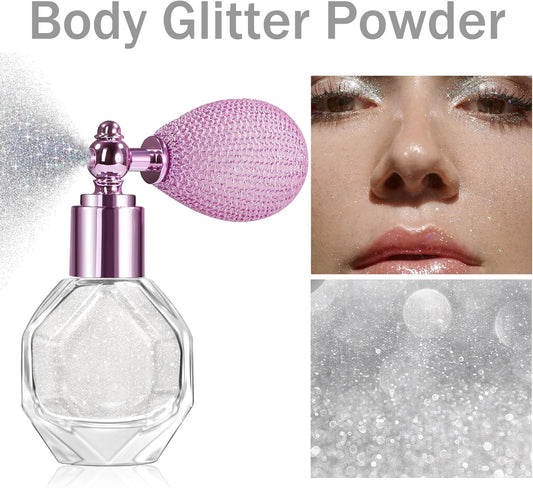 Body Glitter Powder,Shiny Body Glitter Spray for Women, Hairspray Long-Lasting Highlight Powder Spray Makeup Glitter,Makeup for Body, Hair, Face and Clothing (Moonstone)