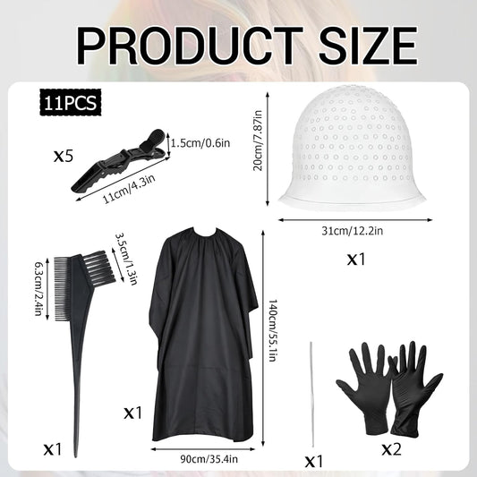 11 Pcs Punched Hole Silicone Highlighting Cap Set Professional Highlight Cap Reusable Hair Highlighting Kit Salon Hairdressing Dyeing Staining Tools for Women Men