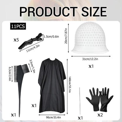 11 Pcs Punched Hole Silicone Highlighting Cap Set Professional Highlight Cap Reusable Hair Highlighting Kit Salon Hairdressing Dyeing Staining Tools for Women Men
