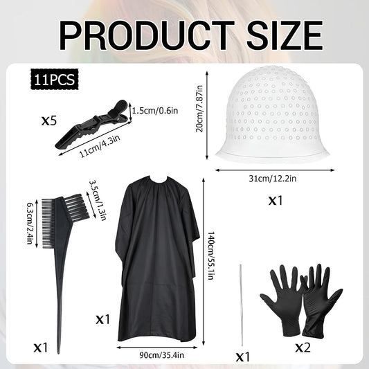 11 Pcs Punched Hole Silicone Highlighting Cap Set Professional Highlight Cap Reusable Hair Highlighting Kit Salon Hairdressing Dyeing Staining Tools for Women Men