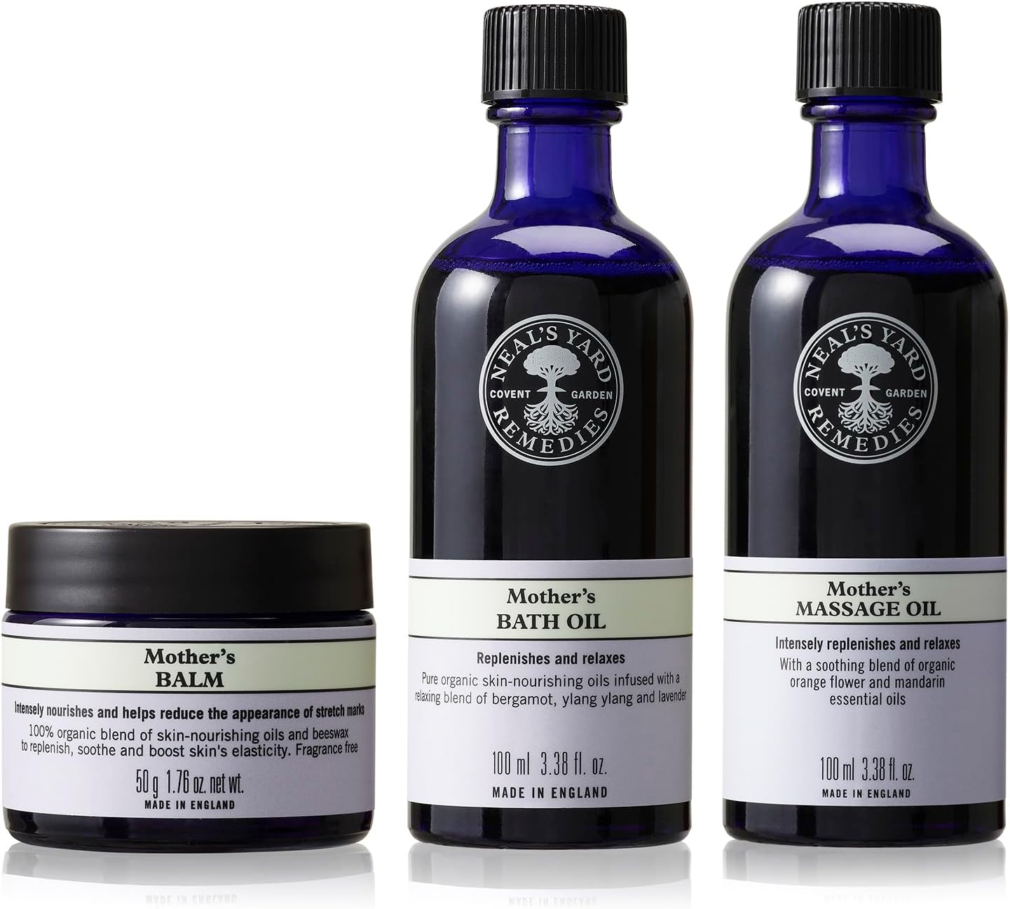 Neal's Yard Remedies Mother Collection Gift Set, With Massage Oil, Bath Oil &amp; Body Balm, Deeply Nourishes, Replenishes &amp; Relaxes, Set of 3