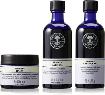 Neal's Yard Remedies Mother Collection Gift Set, With Massage Oil, Bath Oil &amp; Body Balm, Deeply Nourishes, Replenishes &amp; Relaxes, Set of 3