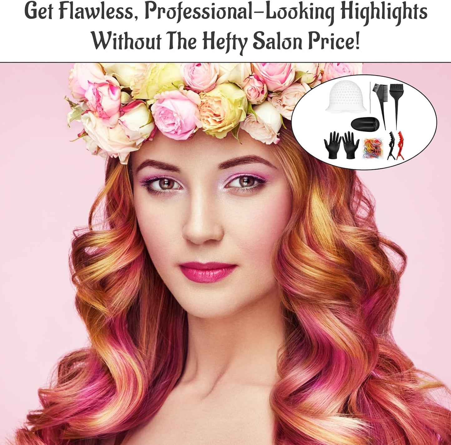 Professional 9 Pcs Highlighting Kit with Durable Highlighting Cap, Hair Dye Brush, Hook Hair Dye Comb, Gloves and Hair Tools Accessories for Effortless DIY &amp; Salon Hair Colouring ﻿ ﻿