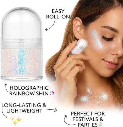 Festival Accessories Mermaid Sparkle Roll-On Body Glitter Gel – Iridescent Holographic Face Glitter Hair &amp; Body Shimmer – Long-Lasting Festival Makeup for Raves, Stage, Daily Party (Mermaid Sparkle)