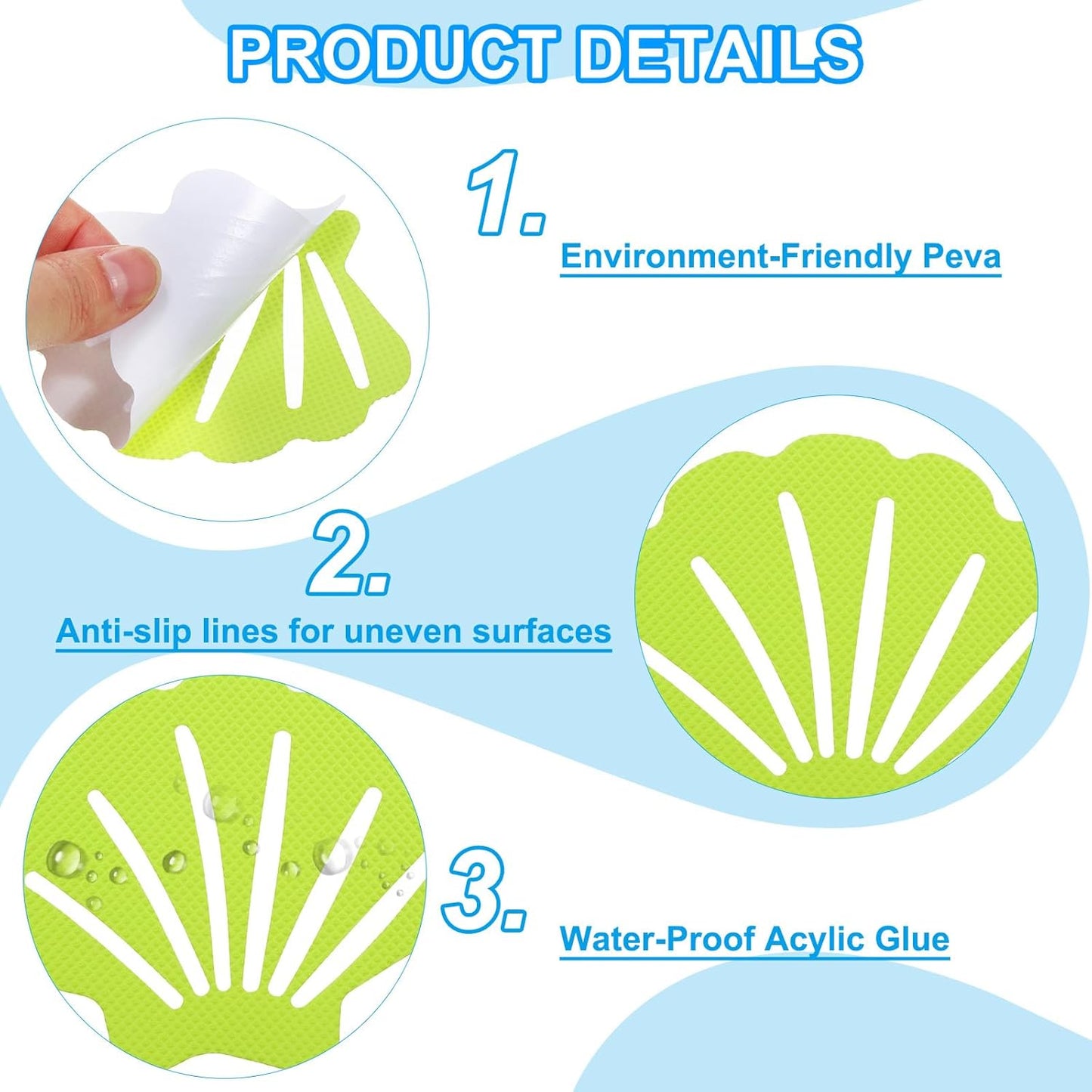 PATIKIL Bathtub Non Slip Stickers 3.54x2.76 Inch, 12 Pack Shell Safety Shower Floor Anti Slip Stickers with Adhesive Decals Scraper for Bath Tub Shower Floor Stair, Light Green