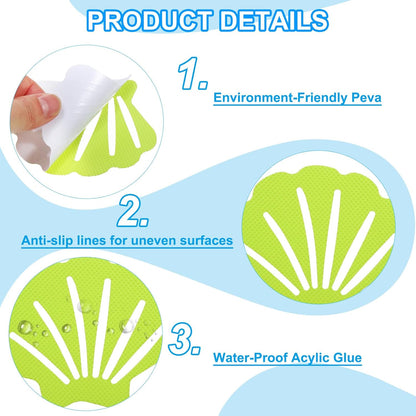 PATIKIL Bathtub Non Slip Stickers 3.54x2.76 Inch, 12 Pack Shell Safety Shower Floor Anti Slip Stickers with Adhesive Decals Scraper for Bath Tub Shower Floor Stair, Light Green
