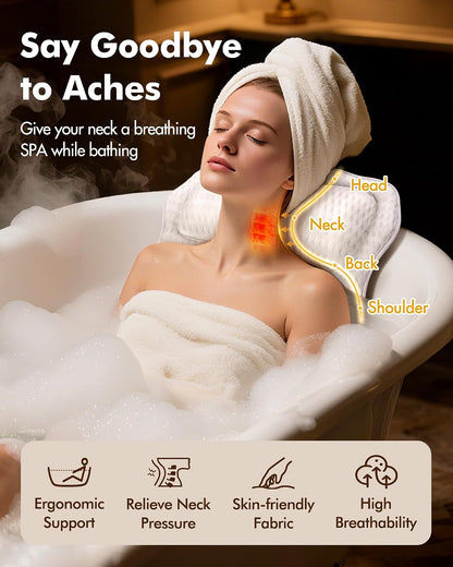 AOPOW Ergonomic Luxury Bath Pillow: Large Area 5D Air Mesh Comfortable Bathtub Pillow - 6 Non-Slip Suction Headrest Cushion with Head Neck Shoulder and Back Support Home Spa Hot Tub for Women Men Gift