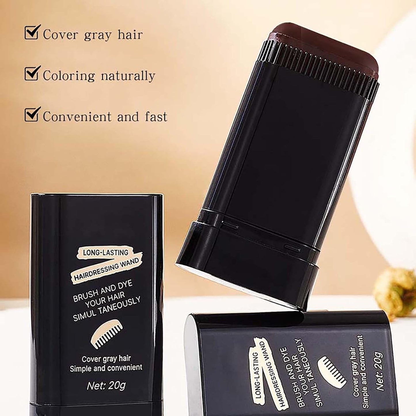 Black Hair Dye Stick for Instant Gray Coverage &amp; Root Touch Up – Waterproof Sweat-Proof Temporary Hair Color Stick, Quick Application for Men &amp; Women, Travel-Friendly Design (01Black)