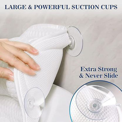Bath Pillow for Bathtub,Non-SlipBath Pillow Luxury Soft Bathtub Pillows 4D Mesh Foam Tub Pillow Bath Cushion with Anti-Slip Suction Cup Fits All Bathtub, Hot Tub and Home Spa (White)
