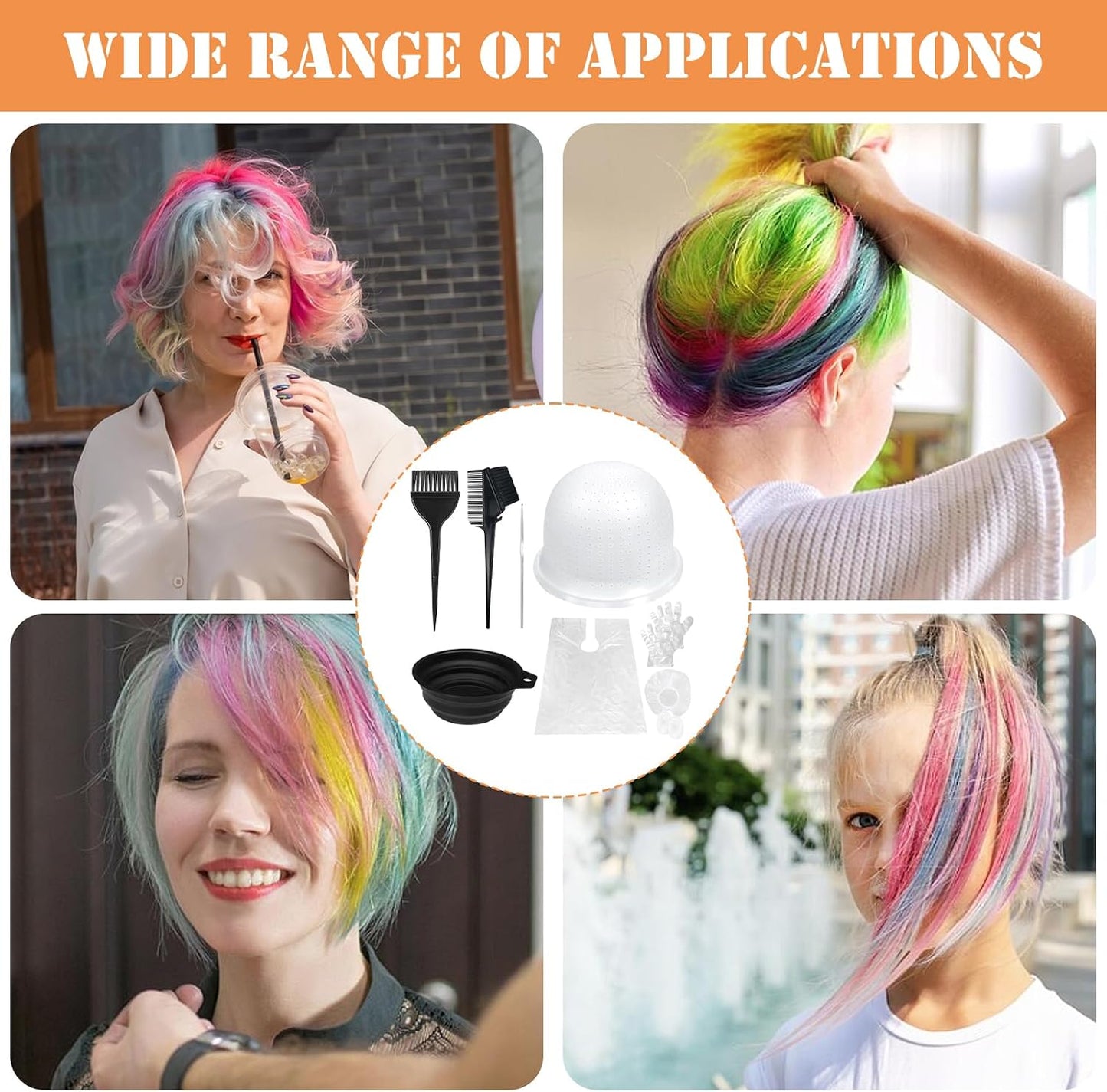 12 Pcs Highlighting Cap Kit Pre Drilled Hair Highlighting Kit | Reusable Silicone Cap Kit with Brush and Needle, Holes Opened Highlighting Frosting Cap for Women Girls