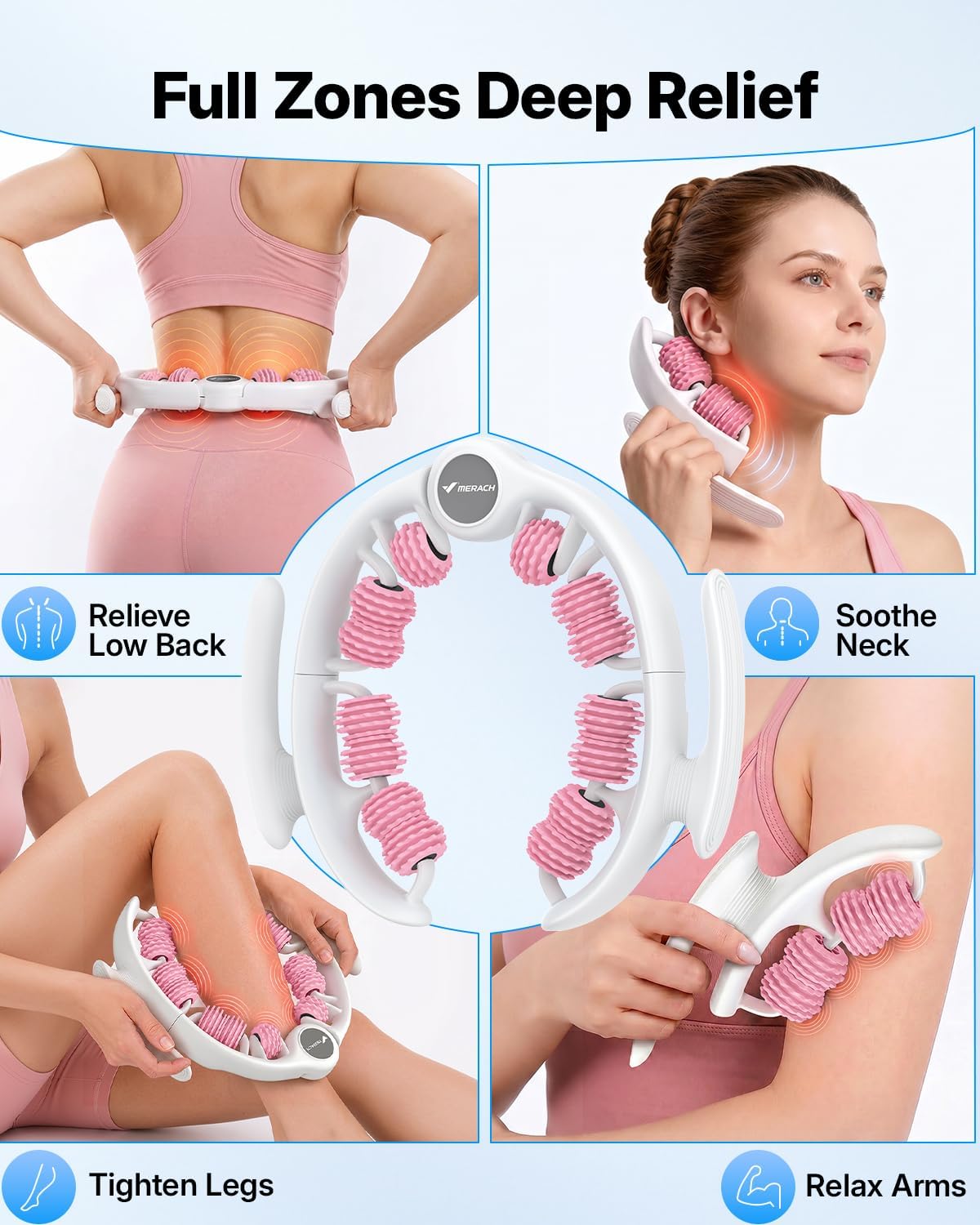MERACH Cellulite Massager Tool - Anti Cellulite Massager 14 360° Rollers Detachable, Lymphatic Drainage Massager for Thighs Neck Buttocks &amp; Body Sculpting Massage Roller Massage Stick