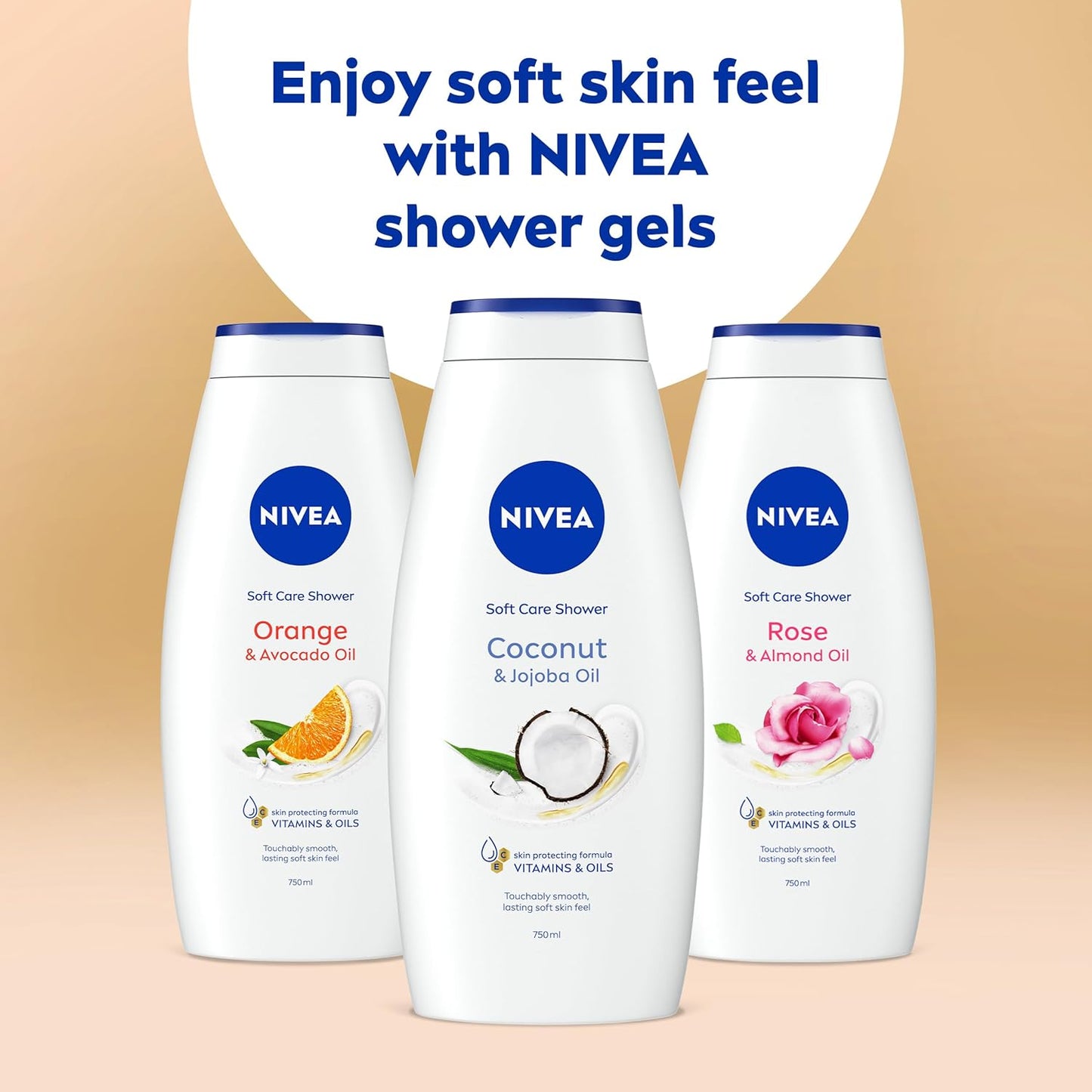 NIVEA Coconut &amp; Jojoba Oil Shower Cream (750ml), Moisturising Body Wash with Coconut and Jojoba Oil, Luxurious Shower Gel for Women, for Soft and Supple Skin