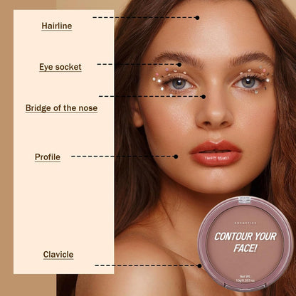 Bronzer Contour Palette Powder, Natural Looking Make up Palettes, 3D Make-up Deep Reddish Brown Matte Long Lasting Sweat Resistant, Waterproof Smooth Contouring Makeup for Women