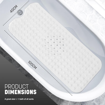 KEPLIN Premium Non-Slip Bath Mat - 200 Suction Cups, BPA, Latex Free, Mildew Resistant, Machine Washable - Safe, Durable &amp; Comfortable for Bathroom Tubs (White, Bath, 100 x 40cm)