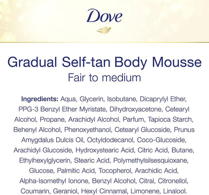 4 Pack of Dove DermaSpa Summer Revived 48 hours Active Moisturisation Fair to Medium Body Mousse 150ml