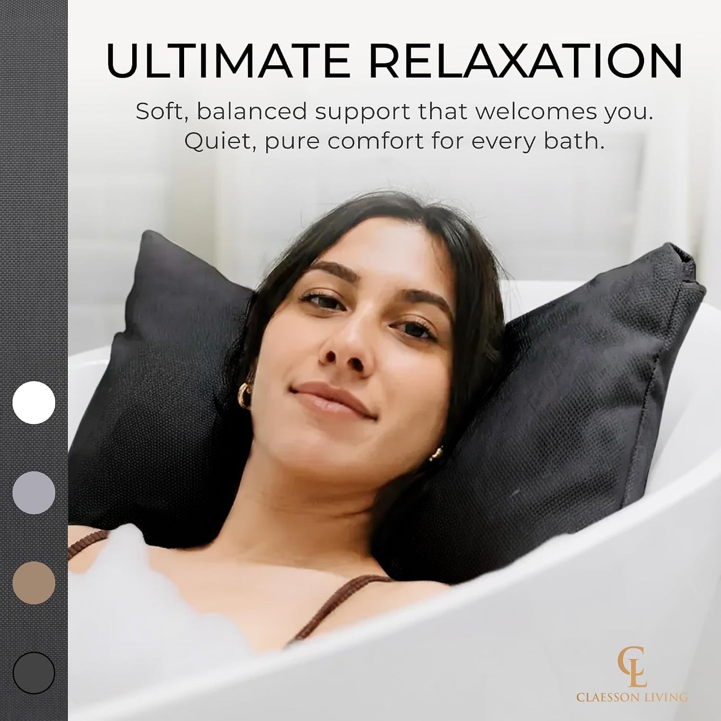 Luxury Bath Pillow for Tub - Thick and Comfortable Bathtub Pillow Support for Head and Neck and Back - Washable Quick-Drying Bath Pillows - Bath Cushion for Home Spa Soaking Tub Relaxation - Dark Gray