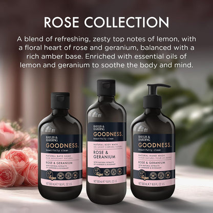 Baylis &amp; Harding Goodness Rose &amp; Geranium Natural Body Wash, 500 ml (Pack of 3) - Vegan Friendly