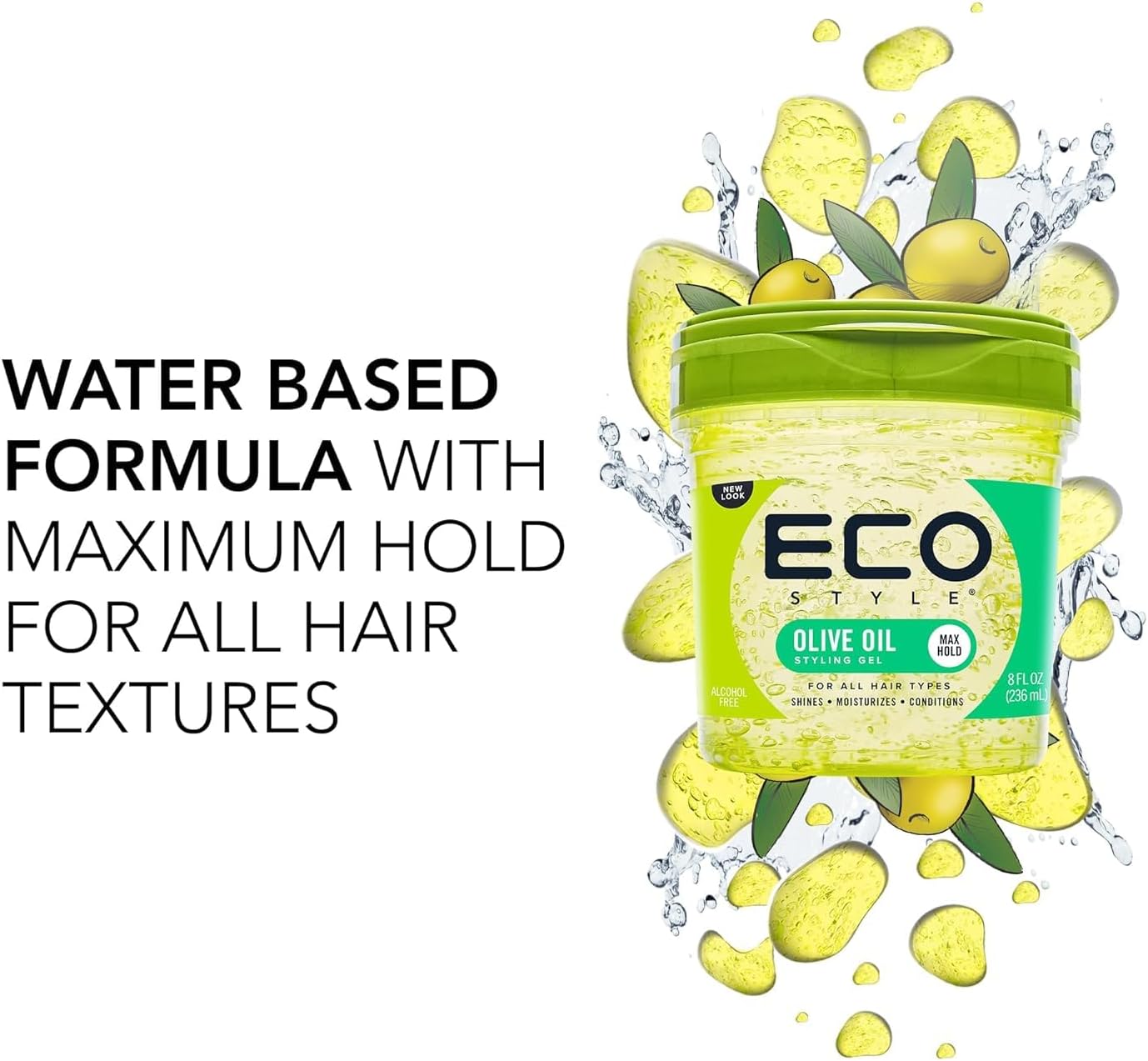 Eco Style Olive Oil Eco Styler Hair Gel, Hydrate and Style, Alcohol-Free, 236 ml (Pack of 1) | Green