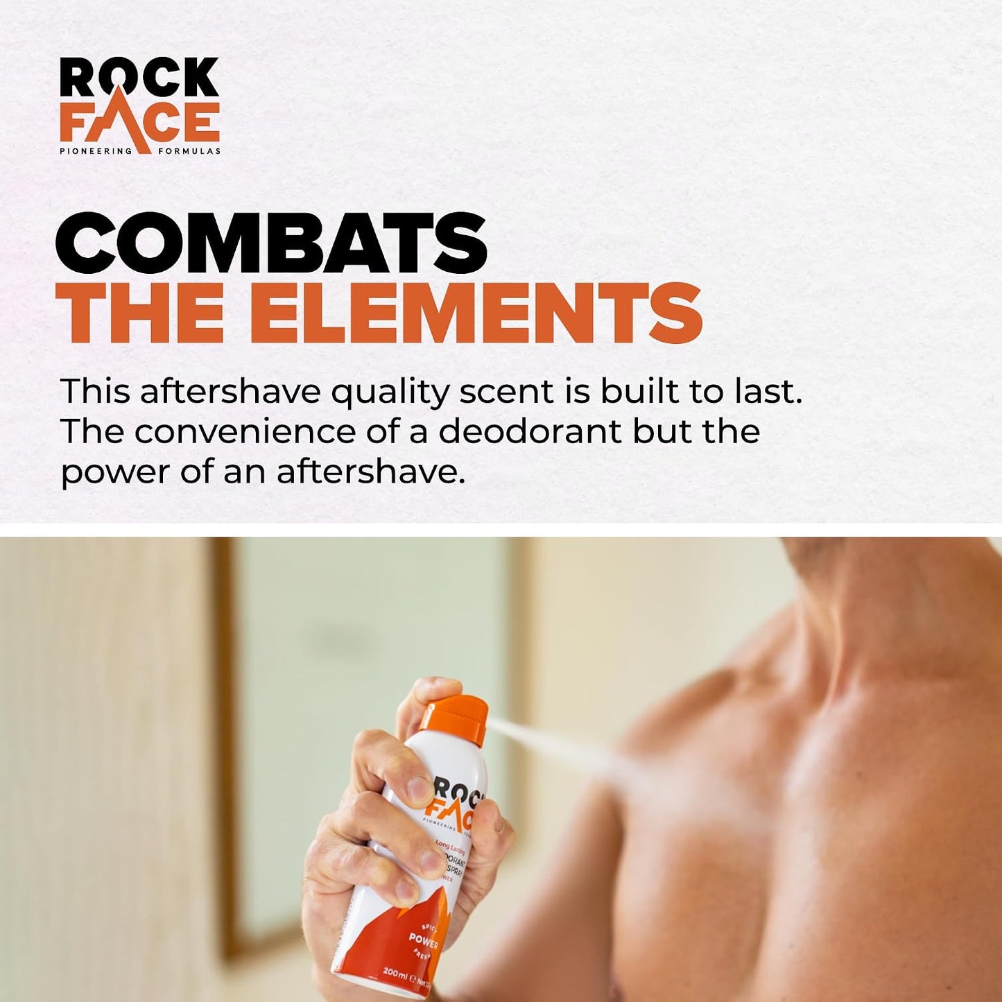 Rock Face Men's Body Spray - Power Fragrance Body Spray Deodorant for Men, 200ml, Spicy Oriental Scent, Long Lasting
