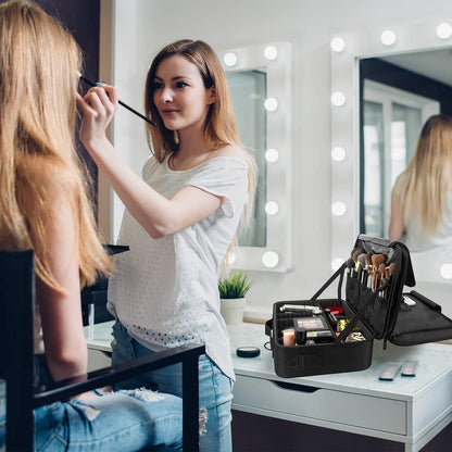 Makeup Organiser Bag Make up Case: Large Travel Cosmetic Case Organiser Professional Portable Makeup Storage Bag for Toiletry Make Up Artist Tool Brush Vanity Beauty Box with Adjustable Dividers
