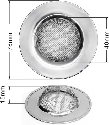 2 PCS Kitchen Sink Strainer,7.8 CM Stainless Steel Drain Strainer,Bathroom Shower Hair Filter Catcher,Prevent Clogging,Fine Mesh for Bathtub, Wash Basin,Kitchen Sink, Bathroom