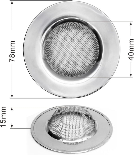 2 PCS Kitchen Sink Strainer,7.8 CM Stainless Steel Drain Strainer,Bathroom Shower Hair Filter Catcher,Prevent Clogging,Fine Mesh for Bathtub, Wash Basin,Kitchen Sink, Bathroom