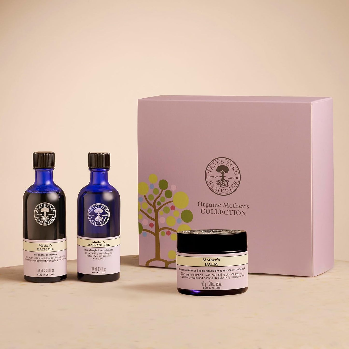 Neal's Yard Remedies Mother Collection Gift Set, With Massage Oil, Bath Oil &amp; Body Balm, Deeply Nourishes, Replenishes &amp; Relaxes, Set of 3