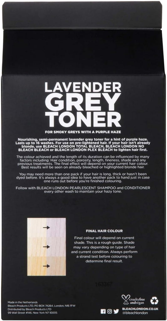 Bleach London Lavender Grey Toner Kit - Ammonia-Free Toning for Silvery Lilac Finish - Ideal to neutralise brassy yellow in Light Blonde Hair - with Smooth and Shine Complex (Complete Kit)