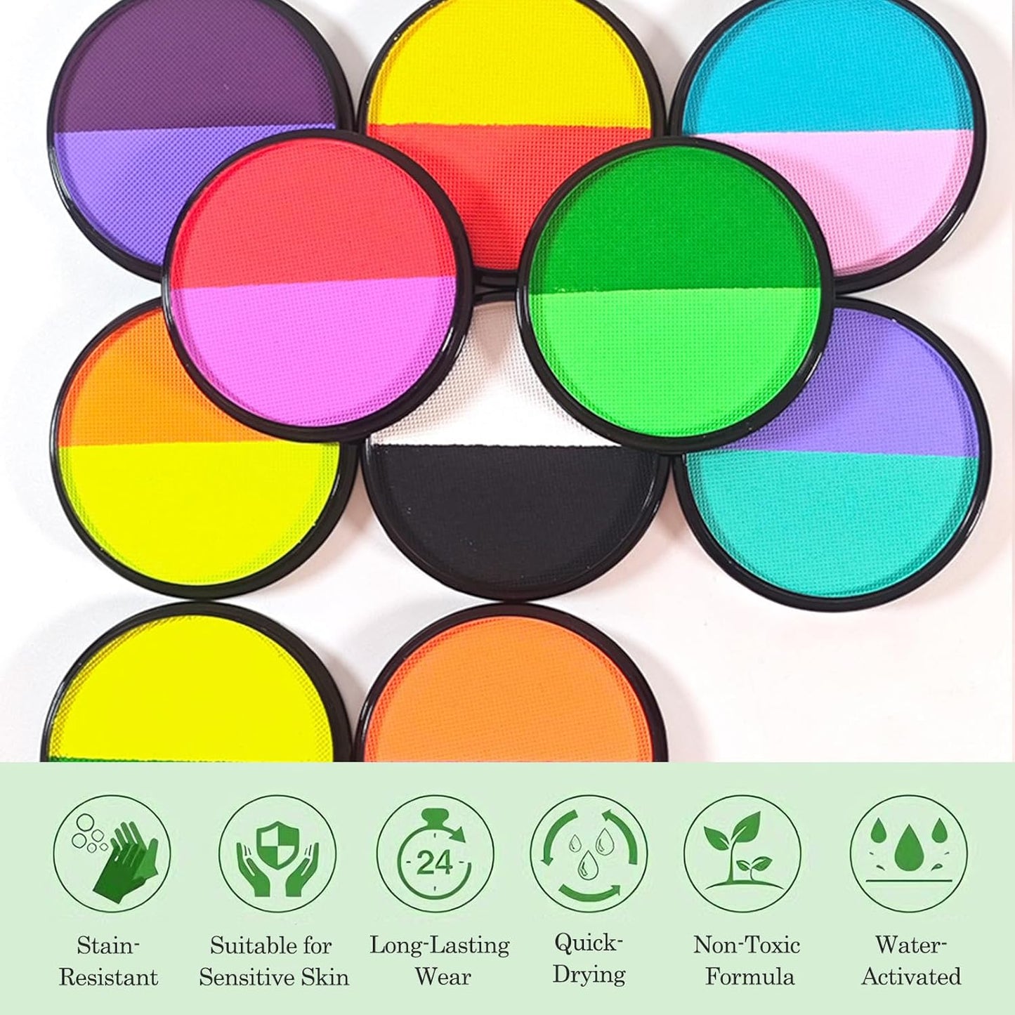 Two-Colour Water-Soluble Face and Paint Palette with Brush - Deep Purple &amp; Neon Purple High Saturation Pigments for Halloween, Cosplay, Theatre, Stage Performance SFX Makeup