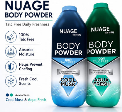 Body Powder for Men 100% Talc-Free Body Powder – 2 Pack (250g Each) – Aqua Fresh &amp; Cool Musk – Anti-Chafing, Sweat Control &amp; Odour Protection