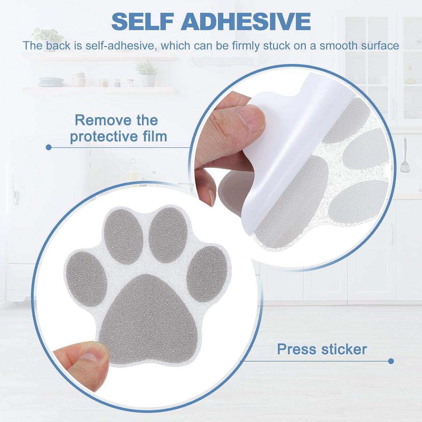 PATIKIL 12 Pcs Non Slip Bathtub Stickers, Anti Slip Shower Stickers with Scraper Bathroom Shower Floor Decals Paw Footprint Cute Treads Tubs, Gray